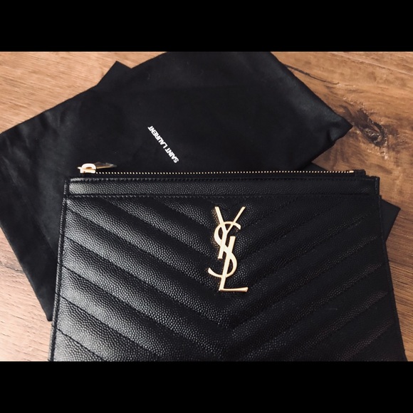 Yves Saint Laurent-AUTHENTIC (NWT/Box) Black Leather & Gold Hardware CLUTCH - Picture 6 of 16